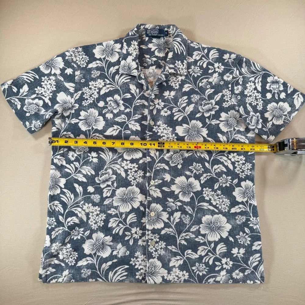 Polo Ralph Lauren Mens Medium Floral Shirt Cotton Blue White Short Sleeve - Picture 4 of 9